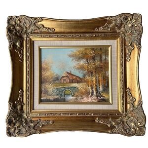 Vintage K Neal Original Oil Painting 17x15 Inch Canvas The Cottage Framed Signed
